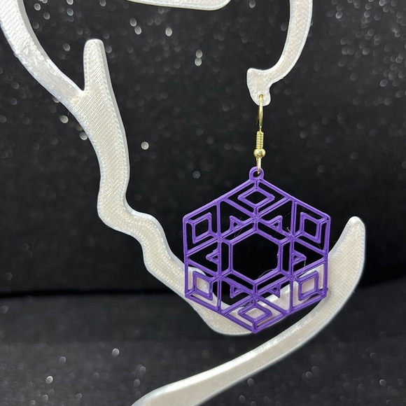 Geometric Purple Earrings - Picture 4 of 5